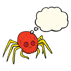 cartoon spooky halloween skull spider with thought bubble