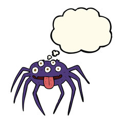 cartoon gross halloween spider with thought bubble