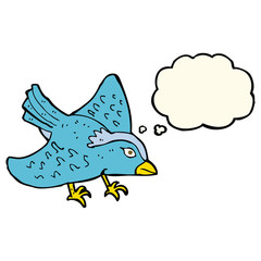 cartoon garden bird with thought bubble