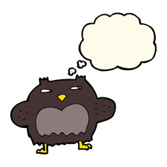 cartoon suspicious owl with thought bubble