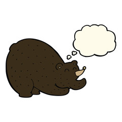 cartoon stretching black bear with thought bubble