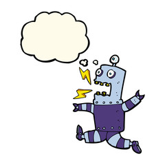cartoon terrified robot with thought bubble