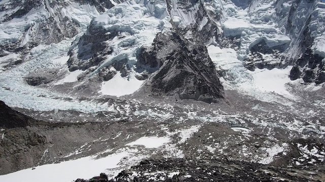 Mount Everest, Mt Nuptse and the Khumbu Icefall  in the Nepal Himalaya.