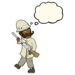 cartoon big game hunter with thought bubble