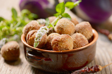 vegetarian meatballs with peas