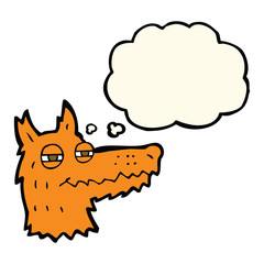 cartoon smug fox face with thought bubble