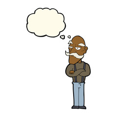cartoon bored old man with thought bubble