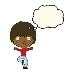 cartoon excited boy with thought bubble