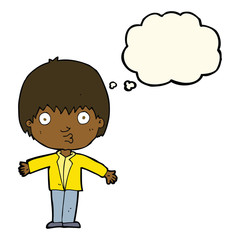 cartoon amazed boy with thought bubble