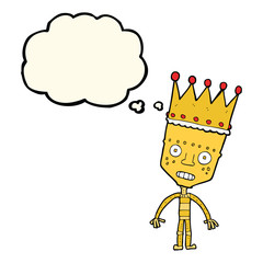 Fototapeta premium cartoon robot with crown with thought bubble
