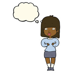 cartoon shocked woman with thought bubble