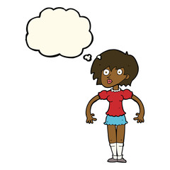 cartoon surprised woman with thought bubble