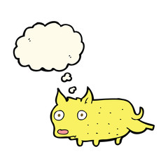 cartoon little dog cocking leg with thought bubble