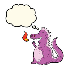 cartoon fire breathing dragon with thought bubble