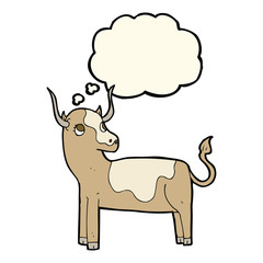 cartoon cow with thought bubble