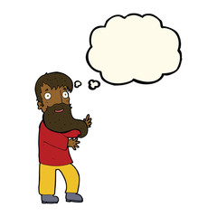 cartoon excited bearded man with thought bubble