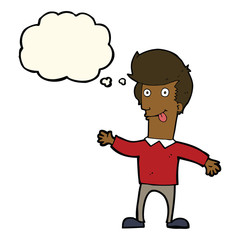 cartoon man sticking out tongue with thought bubble