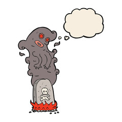 cartoon haunted grave with thought bubble