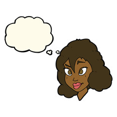 cartoon pretty woman with thought bubble