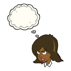 cartoon annoyed woman with thought bubble