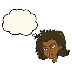 cartoon female face with thought bubble