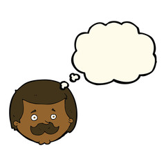 cartoon man with mustache with thought bubble