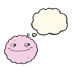 cartoon happy cloud with thought bubble