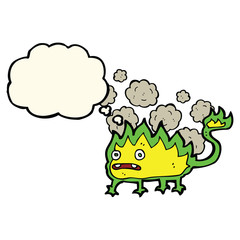 cartoon little fire demon with thought bubble