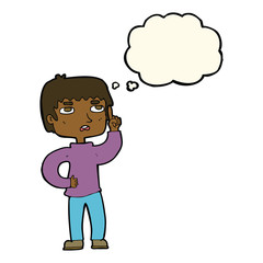 cartoon boy with question with thought bubble