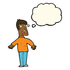 cartoon terrified man with thought bubble