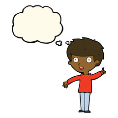cartoon boy with idea with thought bubble