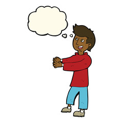 cartoon happy man with thought bubble