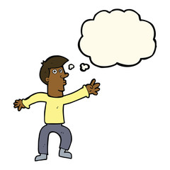 cartoon reaching man with thought bubble
