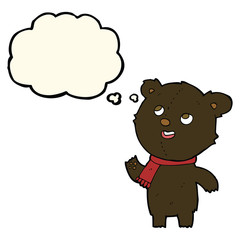 cartoon black bear wearing scarf with thought bubble