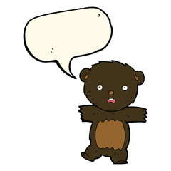 cartoon shocked black bear cub with thought bubble