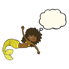 cartoon pretty mermaid with thought bubble