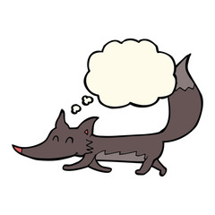 cartoon little wolf with thought bubble