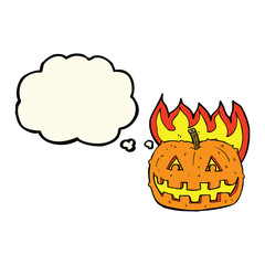 cartoon pumpkin with thought bubble