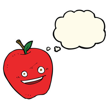 cartoon happy apple with thought bubble