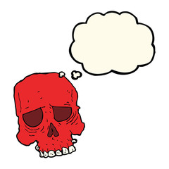 cartoon spooky skull with thought bubble