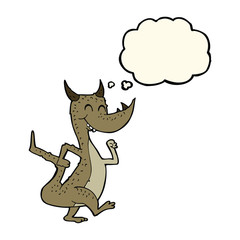 cartoon happy dragon with thought bubble