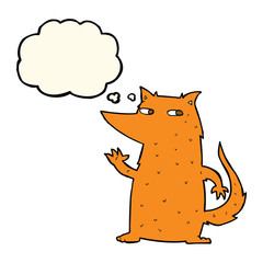 cartoon fox waving with thought bubble