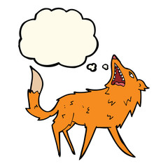 cartoon snapping fox with thought bubble