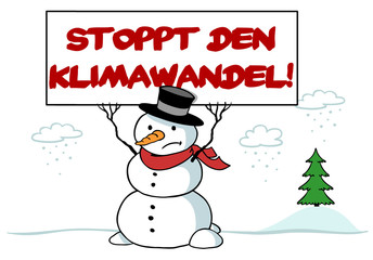 Schneemann protestiert gegen Klimawandel