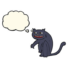 cartoon black cat with thought bubble