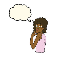 cartoon surprised woman with thought bubble