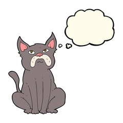 cartoon grumpy little dog with thought bubble