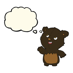 cartoon happy little teddy black bear with thought bubble