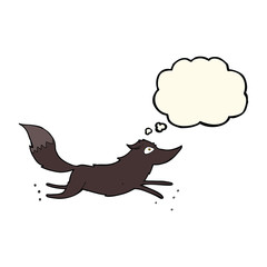 cartoon wolf running with thought bubble