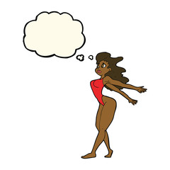 cartoon sexy woman in swimsuit with thought bubble